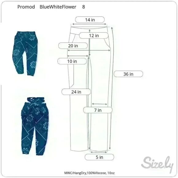 Promod Dress Pants, Blue White Flower, Size: 8 - Picture 2 of 10